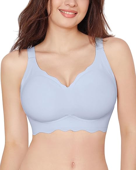 HORISUN Women's Seamless Bra Wavy Wireless Full Coverage Padded Smoothing No Underwire Comfort V Neck Bralettes with Support