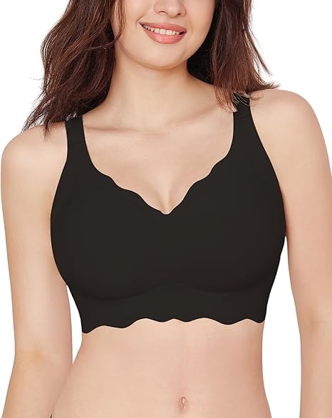 HORISUN Women's Seamless Bra Wavy Wireless Full Coverage Padded Smoothing No Underwire Comfort V Neck Bralettes with Support